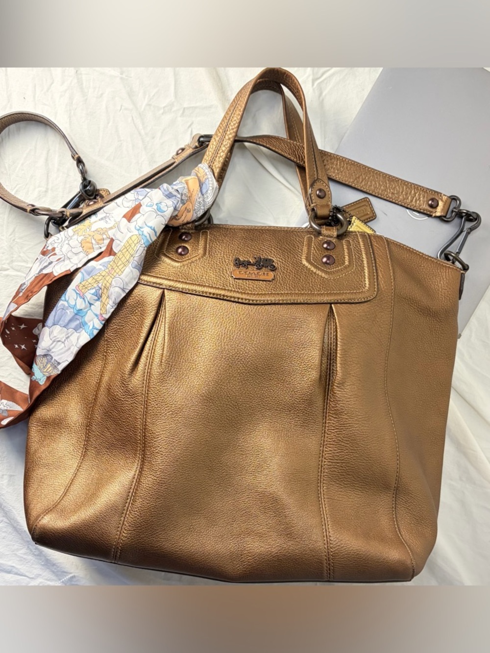 Coach Madison Satchel Metallic Bronze Leather Crossbody – Excellent Condition